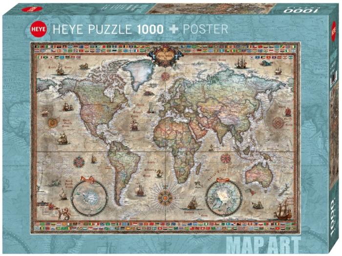 1000 |   Heye – 1000 Piece Map Art – Retro World 1000 1000