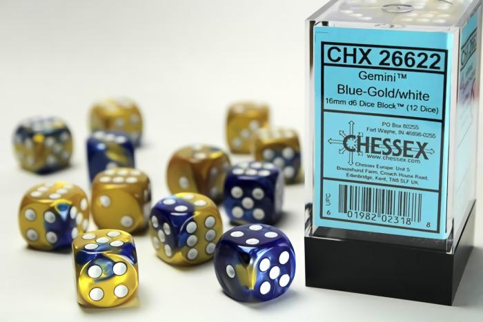 Accessories |   Chessex Dice – 16Mm D6 (12) Gemini-Blue-Gold/White Accessories Accessories