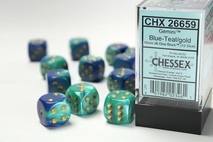 Accessories |   Chessex Dice – 16Mm D6 (12) Gemini Blue – Teal Gold Accessories Accessories