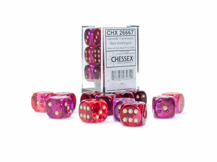 Accessories |   Chessex Dice – 16Mm D6 (12) Gemini Translucent Red-Violet/Gold Accessories Accessories