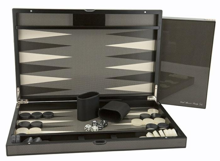 Backgammon |   Backgammon – 15" Carbon Fibre Finish Backgammon Backgammon