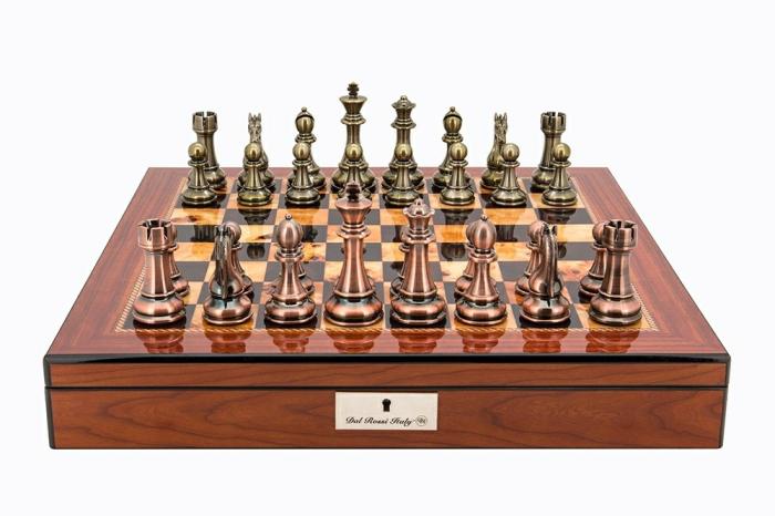 Chess Sets |   Chess Set – Bronze And Copper Finish On Walnut Finish Shiny Board Chess Chess Sets