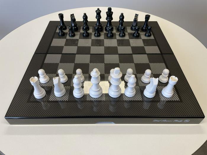 Chess Sets |   Chess Set – Folding Carbon Firbre Finish Board With Black & White Pieces Chess Chess Sets