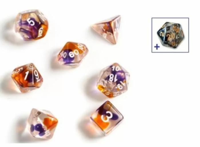 D&D |   Sirius Dice Polyhedral Set (7) – Purple Orange Clear D&D D&D