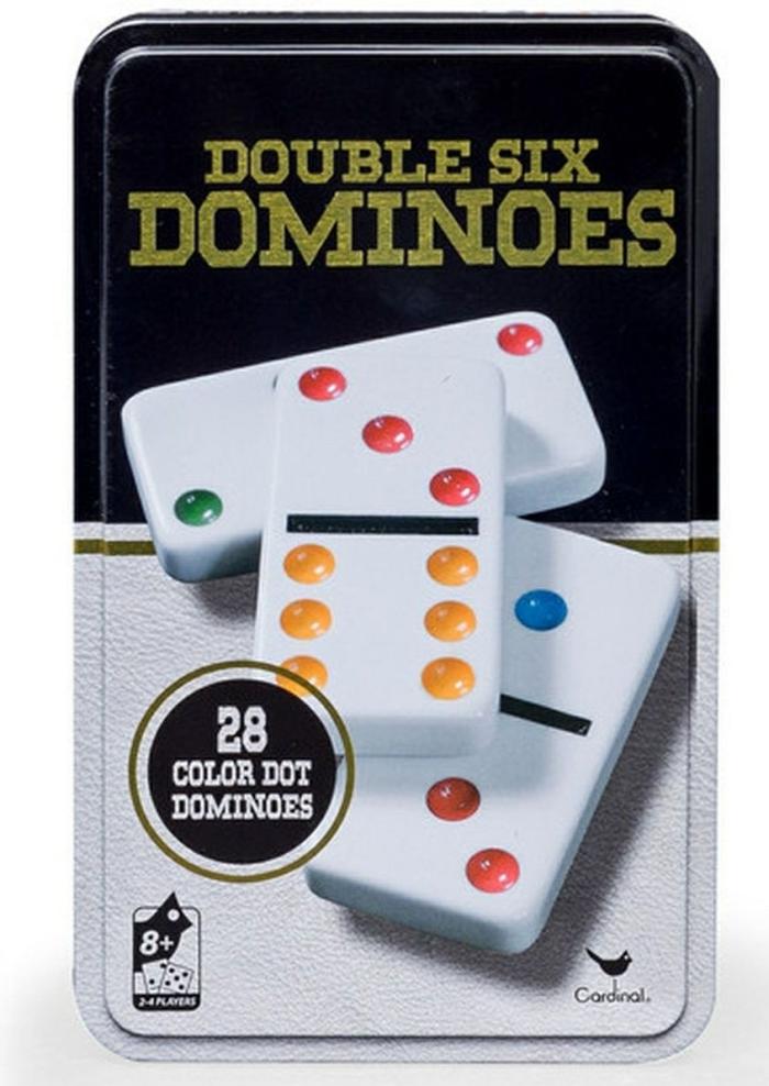 Dominoes |   Dominoes – Double 6 With Coloured Dots In A Tin Dominoes Dominoes