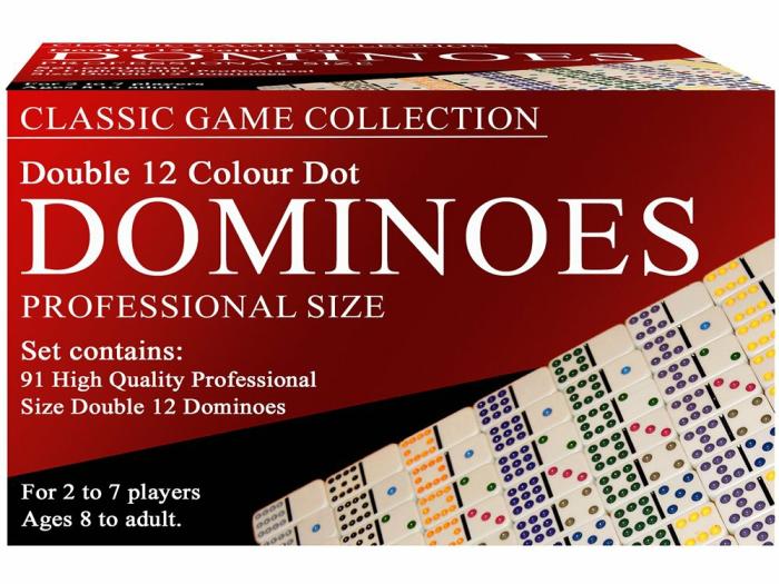 Dominoes |   Double 12 Dominoes – Coloured Dot Dominoes Dominoes