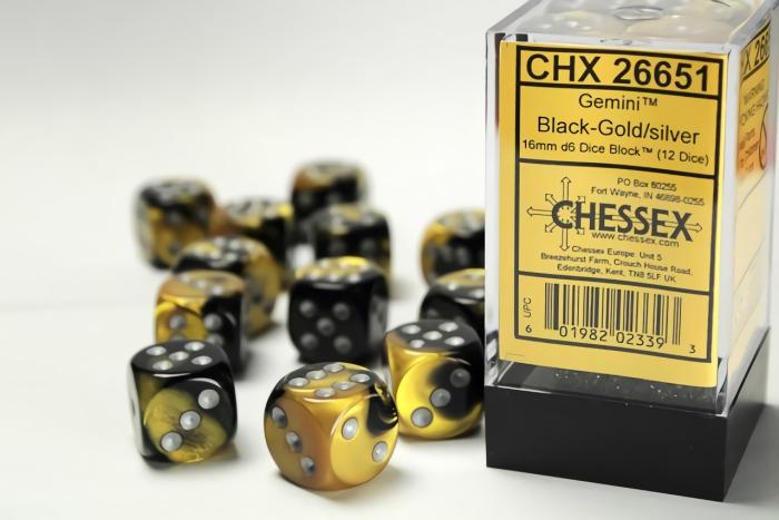 Accessories |   Chessex Dice – 16Mm D6 (12) Gemini Black-Gold/Silver Accessories Accessories