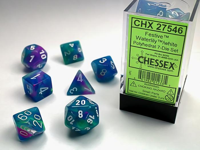 D&D |   Chessex Dice – Polyhedral Set (7) – Festive Waterlilly/White D&D D&D