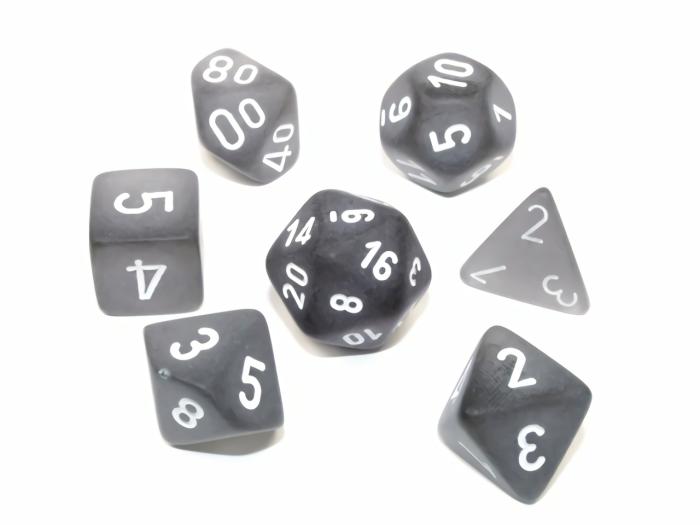 D&D |   Chessex Dice – Polyhedral Set (7) – Frosted Smoke/White D&D D&D