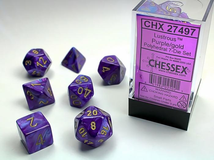 D&D |   Chessex Dice – Polyhedral Set (7) – Lustrous Purple/Gold D&D D&D