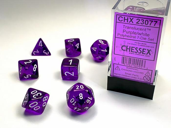 D&D |   Chessex Dice – Polyhedral Set (7) – Translucent Purple/White D&D D&D