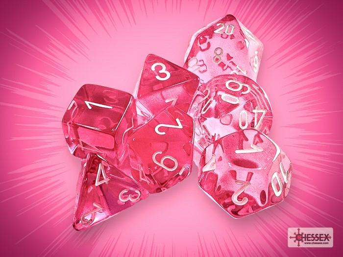 D&D |   Chessex – Polyhedral Set (7) – Translucent Pink/White D&D D&D